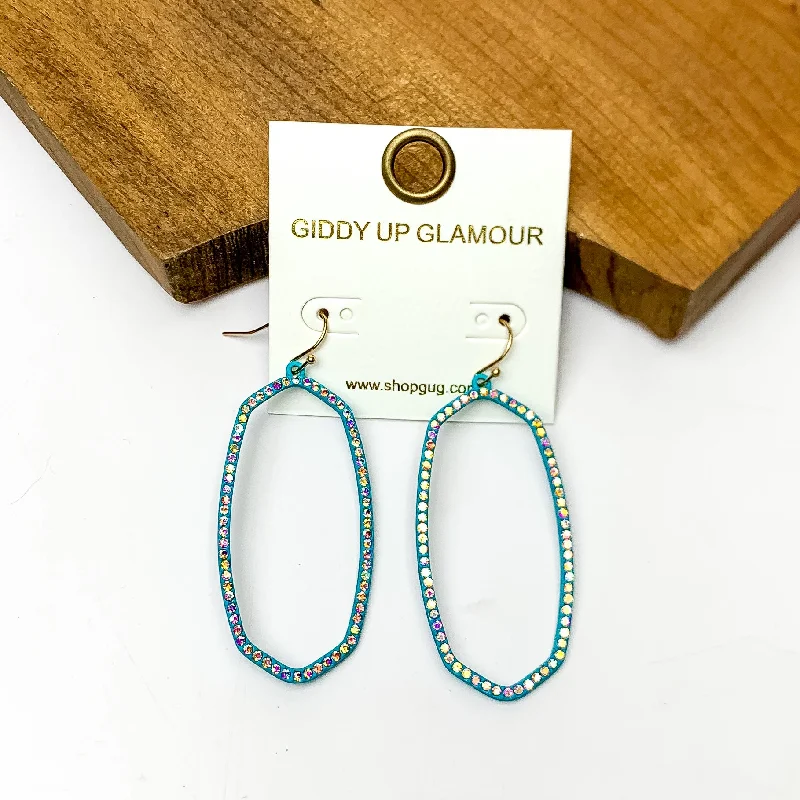 Women’s asymmetrical earrings-Sparkle Girl Open Oval Earrings in Turquoise Blue