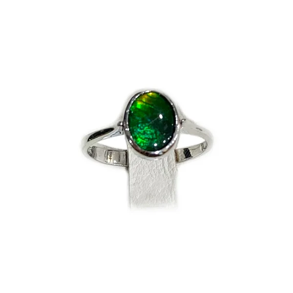 Women’s heart diamond rings-14k White Gold Ammolite Ring