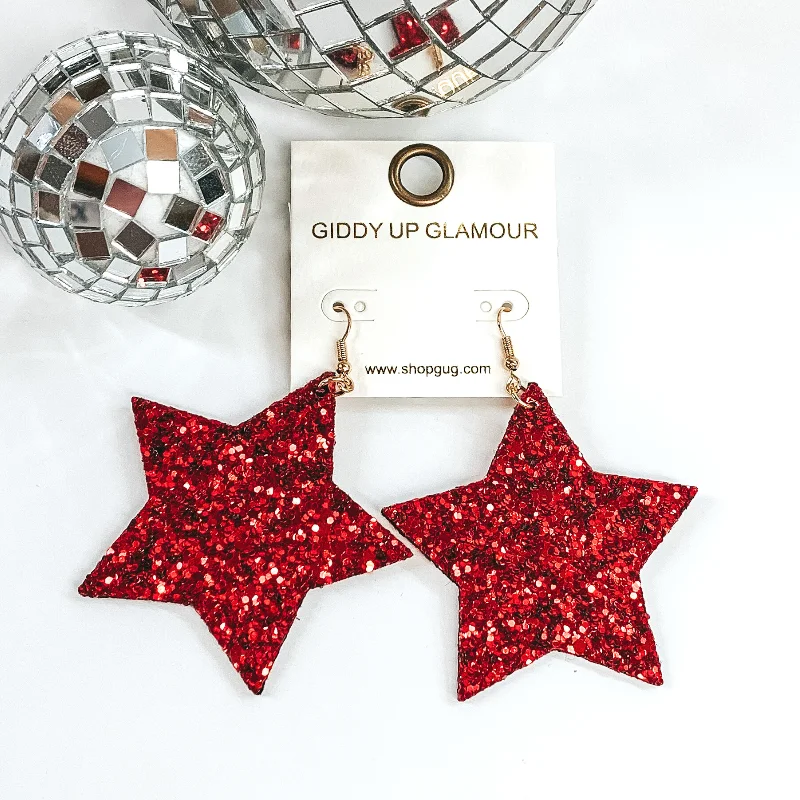 Women’s layered earrings-Glitter Star Earrings in Red