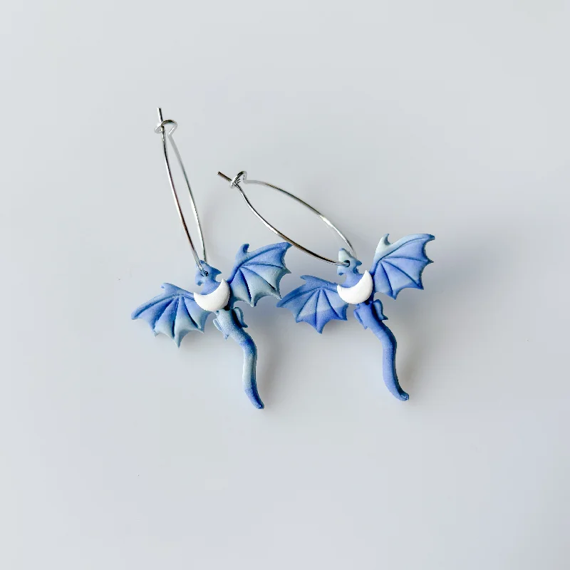 Women’s hoop earrings-BLUE FROST MOON DRAGON MINI HOOP EARRINGS