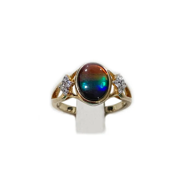 Women’s oval diamond rings-Sterling Silver Ammolite Ring