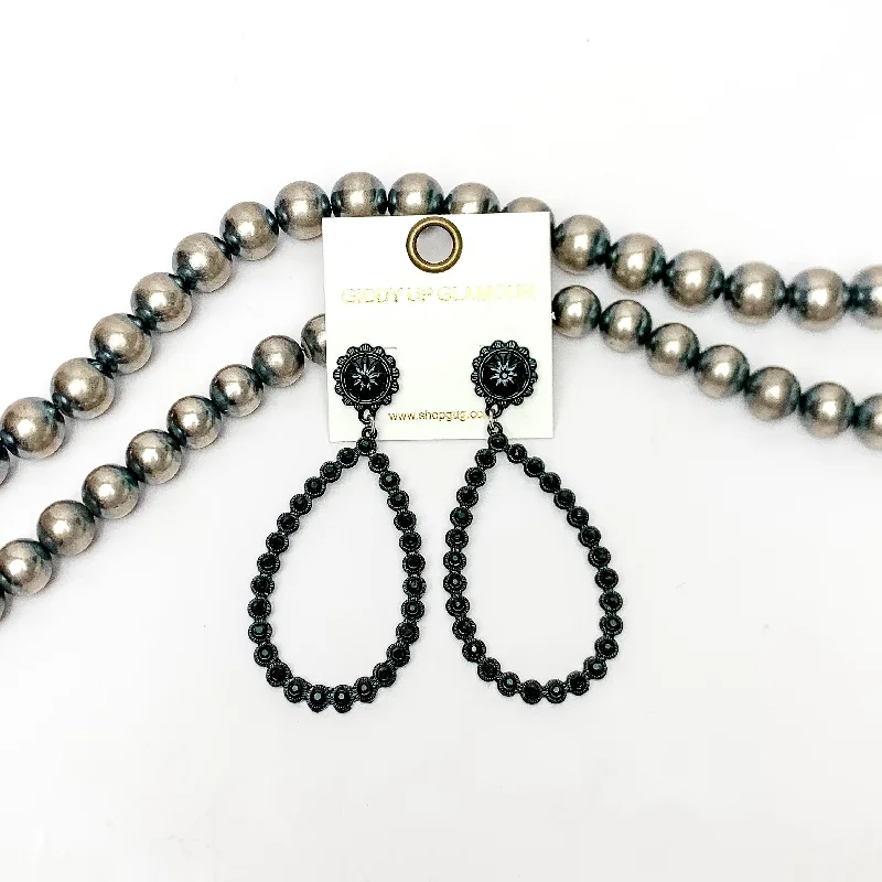 Women’s chunky earrings-Black Crystal Open Teardrop Earrings in Black