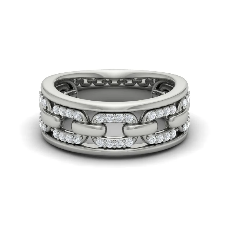 Reverse Channel Set Link with Diamonds Ring