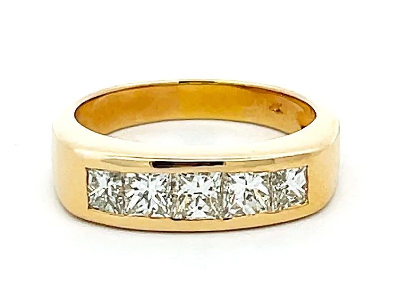 Women’s stackable rings-Mens 2 Carat 5 Princess Cut Diamond Band Ring in 14k Yellow Gold