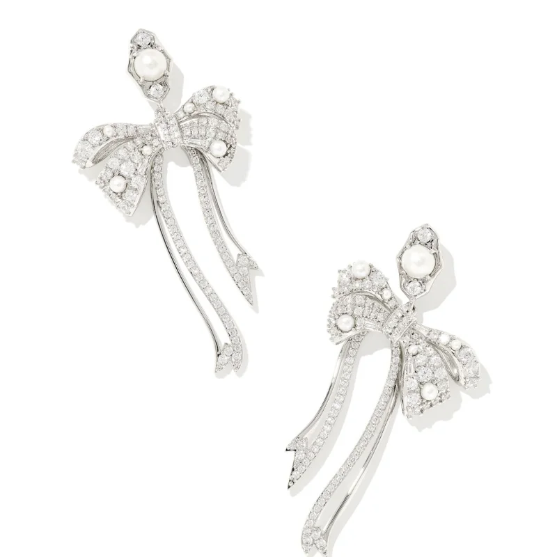 Women’s butterfly earrings-Kendra Scott | Krista Silver Bow Statement Earrings in White Mix