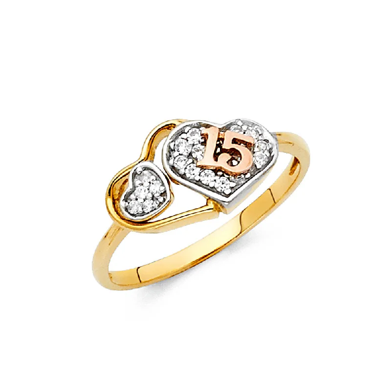 Women’s rose gold engagement rings-14K RING 15 Anos Quincenera