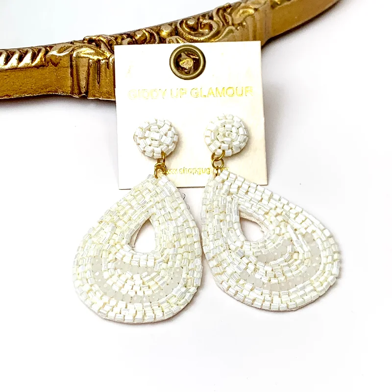 Women’s circular earrings-Beaded Teardrop Earrings in Ivory