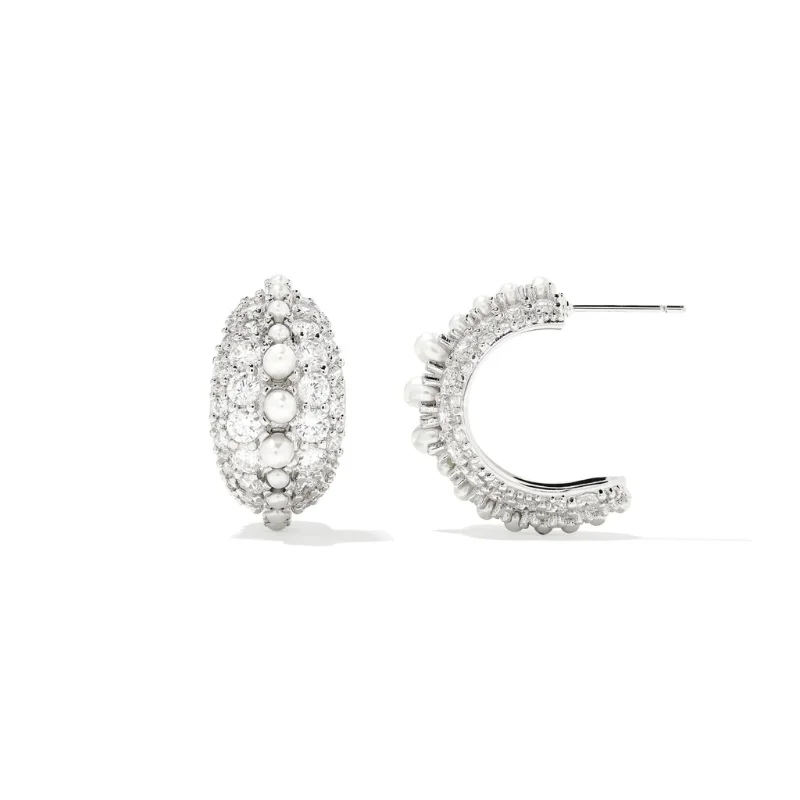 Women’s vintage-inspired earrings-Kendra Scott | Krista Silver Hoop Earrings in White Mix