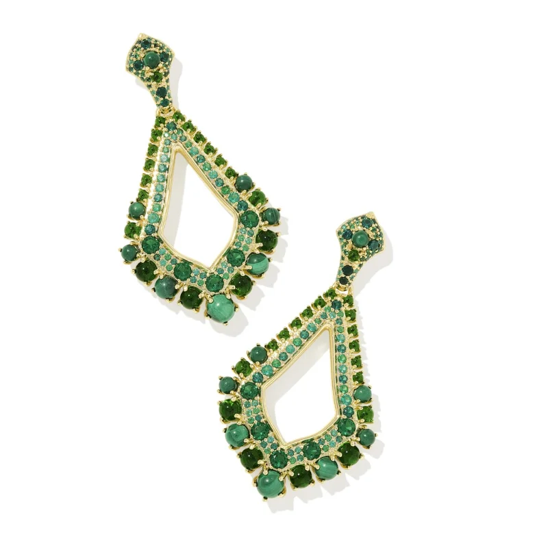 Women’s trendy gold earrings-Kendra Scott | Krista Statement Earrings in Gold Green Mix