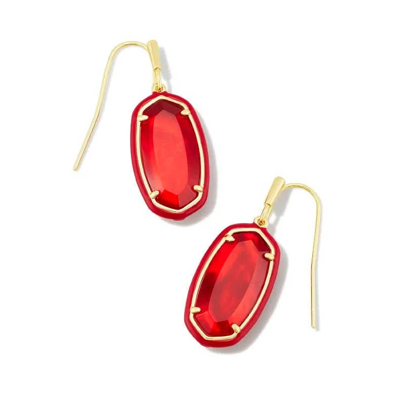 Women’s classic earrings-Kendra Scott | Dani Gold Enamel Frame Drop Earrings in Red Illusion