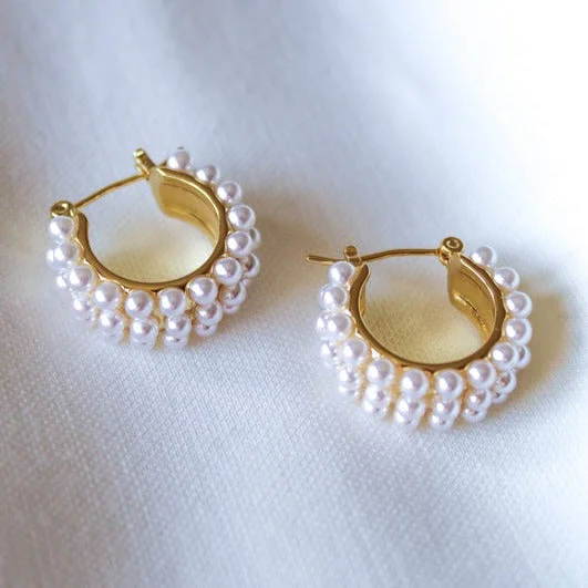 Women’s zirconia earrings-Kinsey Designs | Hailey Gold Tone and Pearl Hoop Earrings