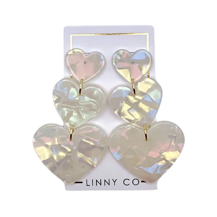 Women’s fashion drop earrings-Linny Co | Penny Heart Drop Earrings in Clear Iridescent