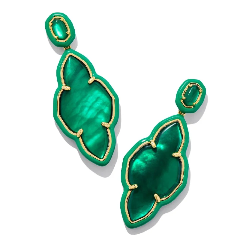 Women’s textured earrings-Kendra Scott | Abbie Gold Enamel Frame Statement Earrings in Emerald Illusion