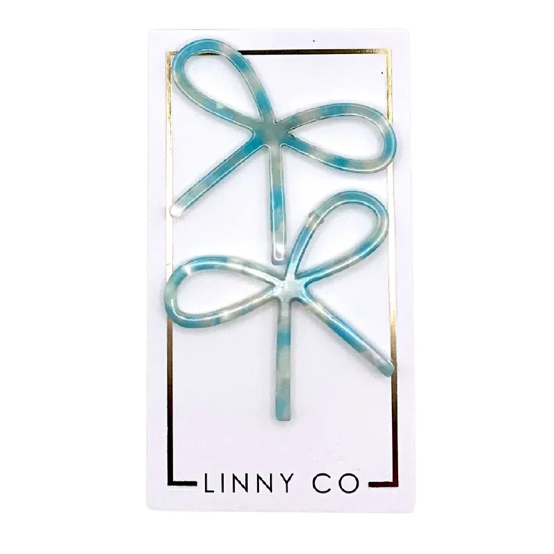 Women’s fashion drop earrings-Linny Co | Lola Bow Earrings in Teal Sprinkles