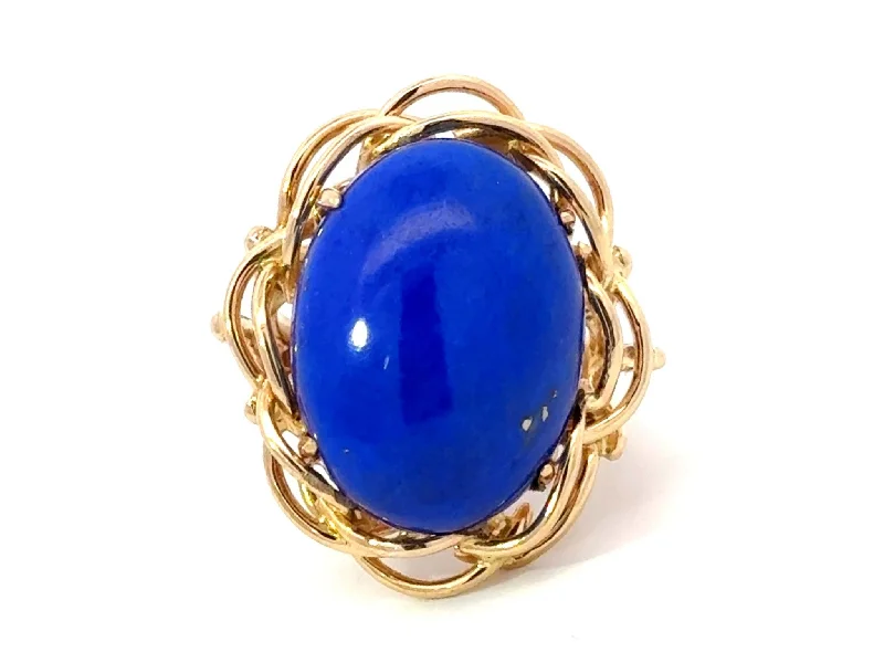 Women’s fashion gemstone rings-Large Oval Lapis Lazul Cocktail Ring 14k Yellow Gold