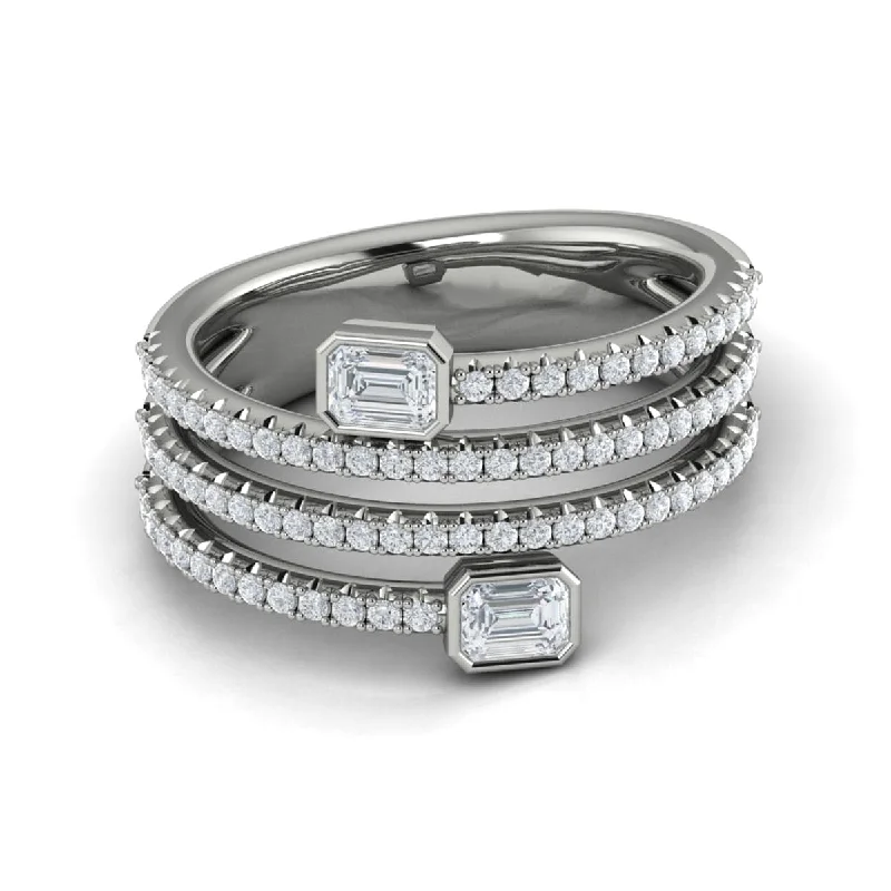 Diamond Three Row Diamond Baguette Wrap Ring