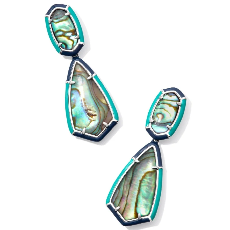 Women’s zirconia earrings-Kendra Scott | Camry Silver Enamel Frame Statement Earrings in Abalone