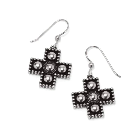 Women’s handmade earrings-Brighton | Pretty Tough Small Cross Drop Earrings in Silver Tone