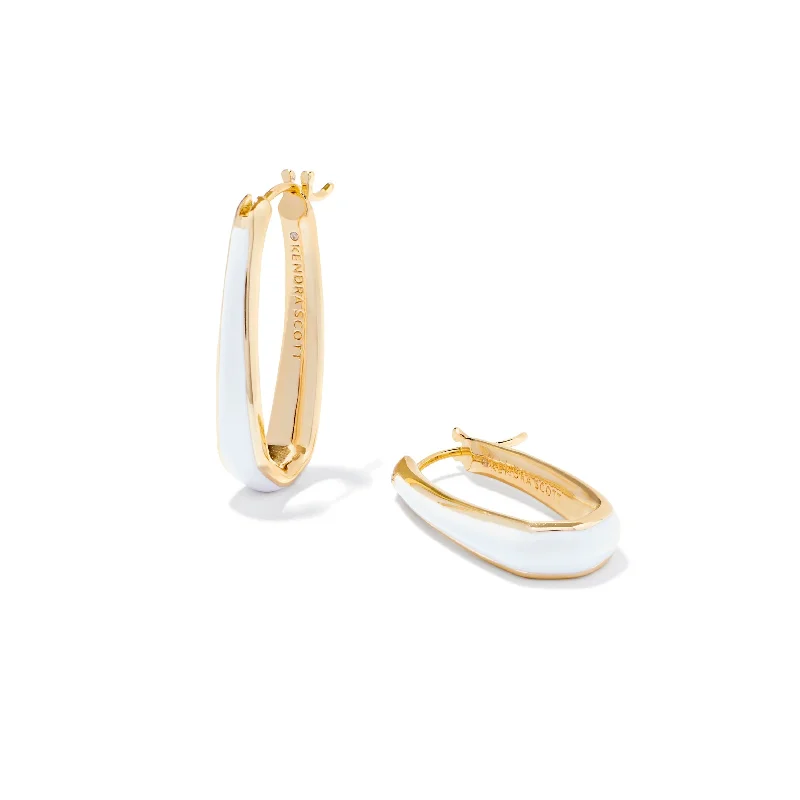 Women’s diamond earrings-Kendra Scott | Kelsey Gold Hoop Earrings in White Enamel