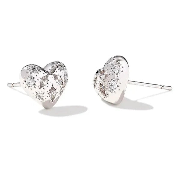 Women’s vintage earrings-Kendra Scott | Holland Silver Heart Stud Earrings in White Crystal