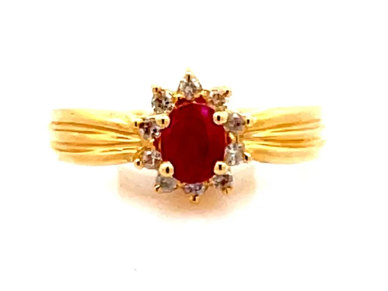 Women’s gemstone eternity rings-Vintage Ruby and Diamond Flower Ring in 14k Yellow Gold