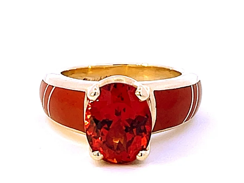 Women’s bold rings-Vintage Spessartite Mandarin Garnet Ring in 14K Yellow Gold