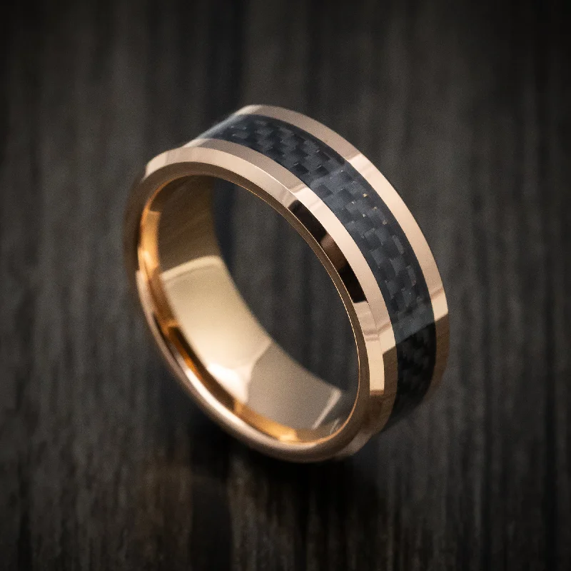 Rose Gold Tungsten Men's Ring with Carbon Fiber Inlay