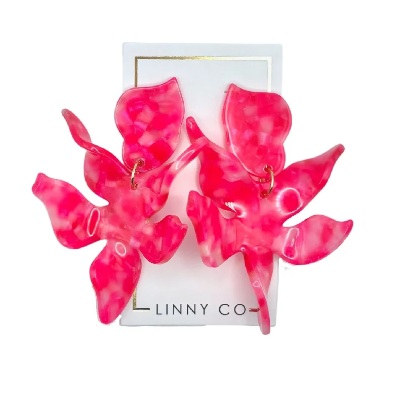 Women’s silver chandelier earrings-Linny Co | Flora Drop Earrings in Pink Party Punch