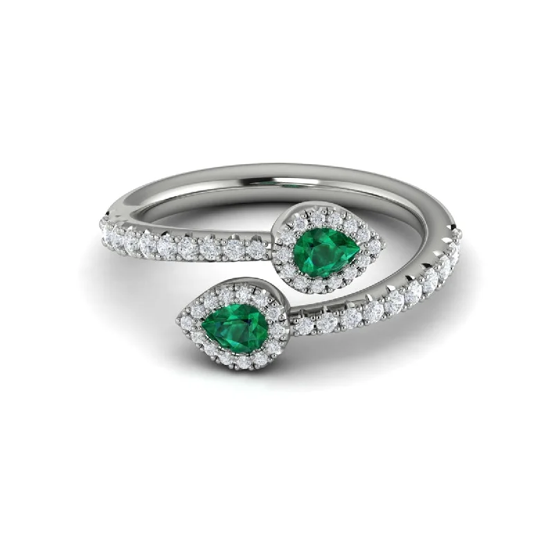 Diamond Wrapped Pear Emerald Ring