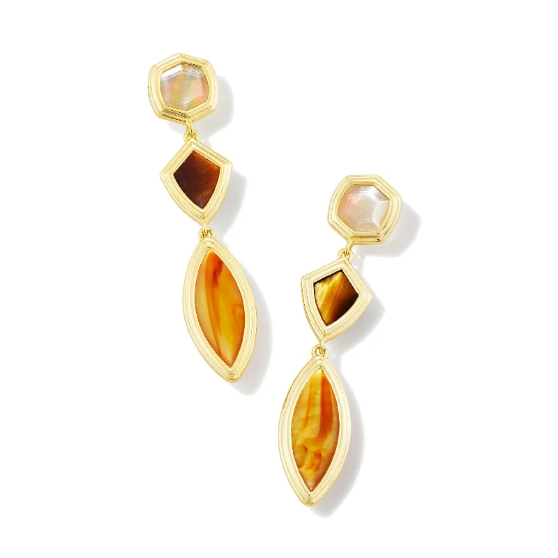 Women’s silver drop earrings-Kendra Scott | Monica Gold Linear Earrings in Brown Mix