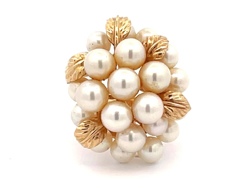 Women’s heart-shaped rings-Large Vintage Pearl Cluster Ring in 14k Yellow Gold