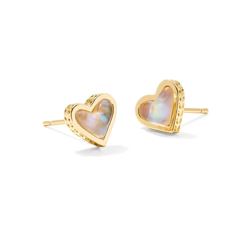 Women’s hoop stud earrings-Kendra Scott | Framed Ari Heart Gold Stud Earrings in Iridescent Abalone