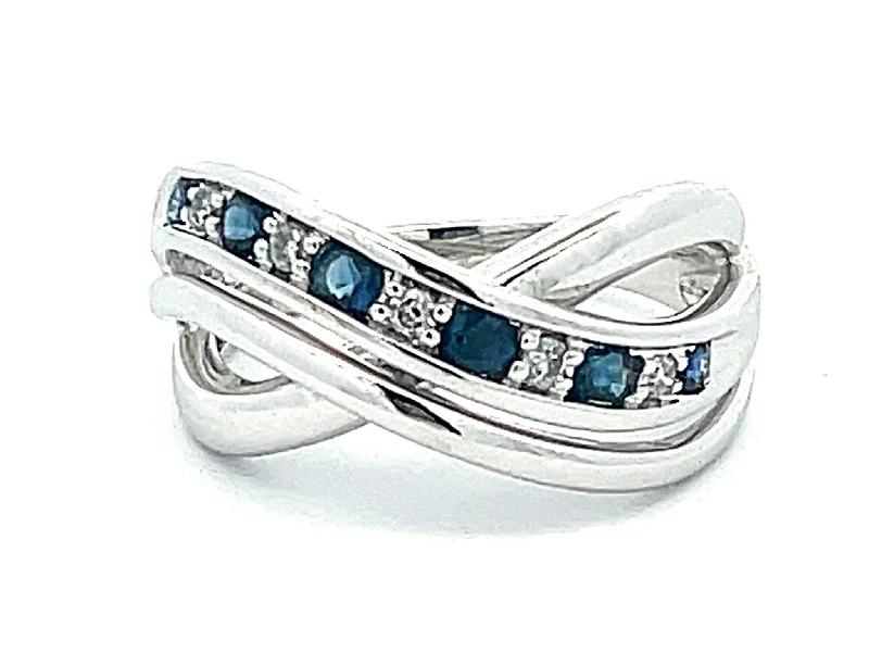 Women’s halo sapphire rings-Sapphire Diamond Crossover Band Ring in 14k White Gold