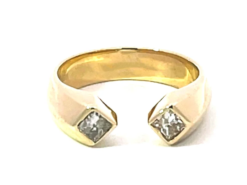 Women’s vintage rings-2 Princess Cut Diamond Open Band Ring Solid 14K Yellow Gold