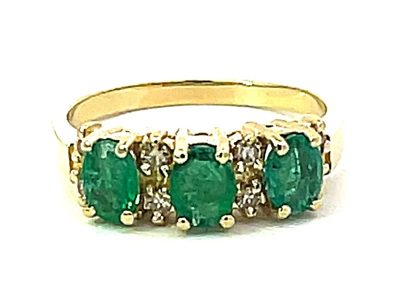 Women’s diamond eternity rings-3 Oval Green Emerald and Diamond Band Ring in 14k Yellow Gold