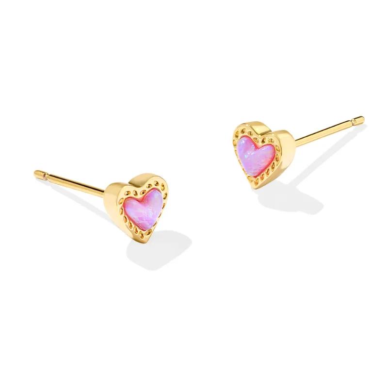 Women’s butterfly earrings-Kendra Scott | Mini Ari Gold Heart Stud Earrings in Bubblegum Pink Opal