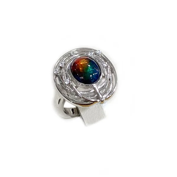 Women’s adjustable diamond rings-Sterling Silver Ammolite Ring