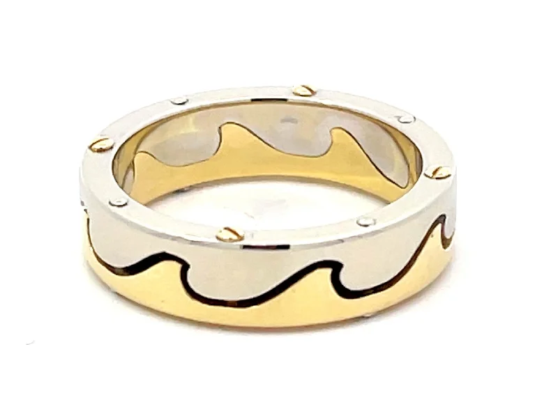 Women’s gold rings-Wave Two Toned Screw Motif Ring in 18k Gold