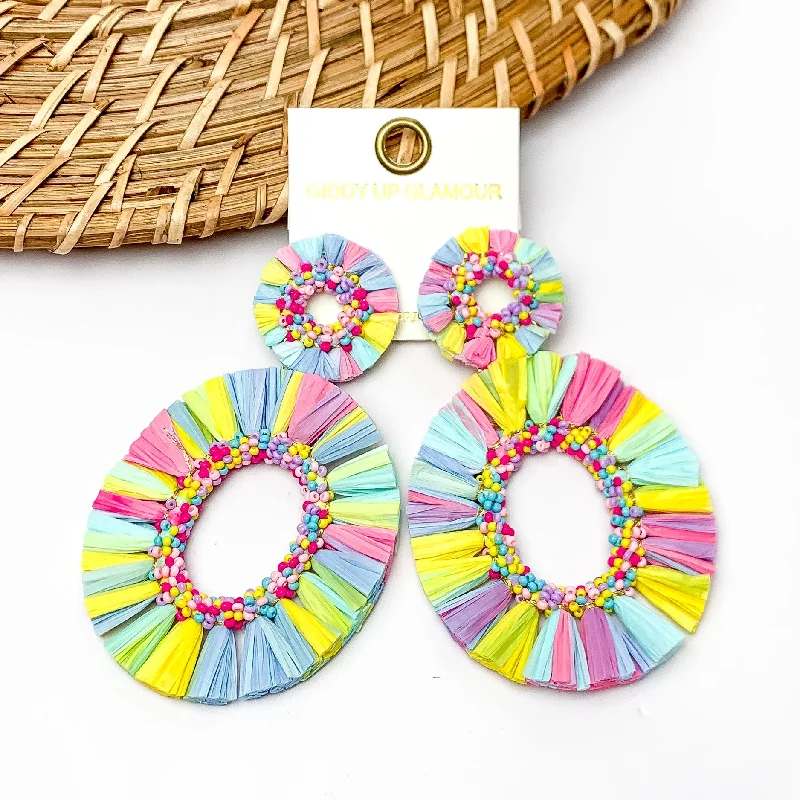 Women’s dangle earrings-Siesta Keys Raffia Wrapped Open Oval Earrings in Multicolor