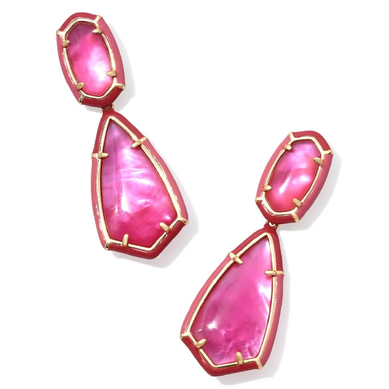 Women’s dangly earrings-Kendra Scott | Camry Gold Enamel Frame Statement Earrings in Azalea Illusion