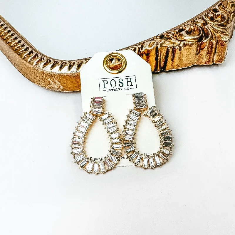 Women’s stacking earrings-Posh by Pink Panache | Gold Tone Rhinestone Teardrop Earrings