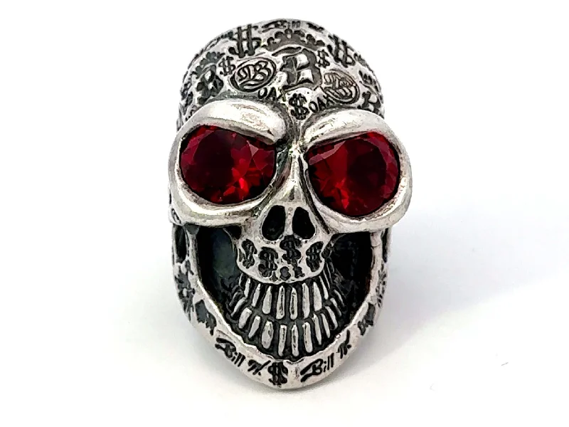 Women’s luxury wedding rings-BWL Bill Wall Graffiti Master Skull Red Eyes Sterling Silver Ring