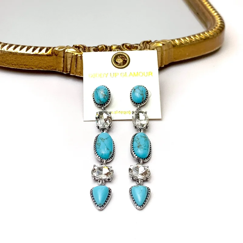 Women’s floral earrings-5 Tier Faux Turquoise and Clear Crystal Dangle Earrings