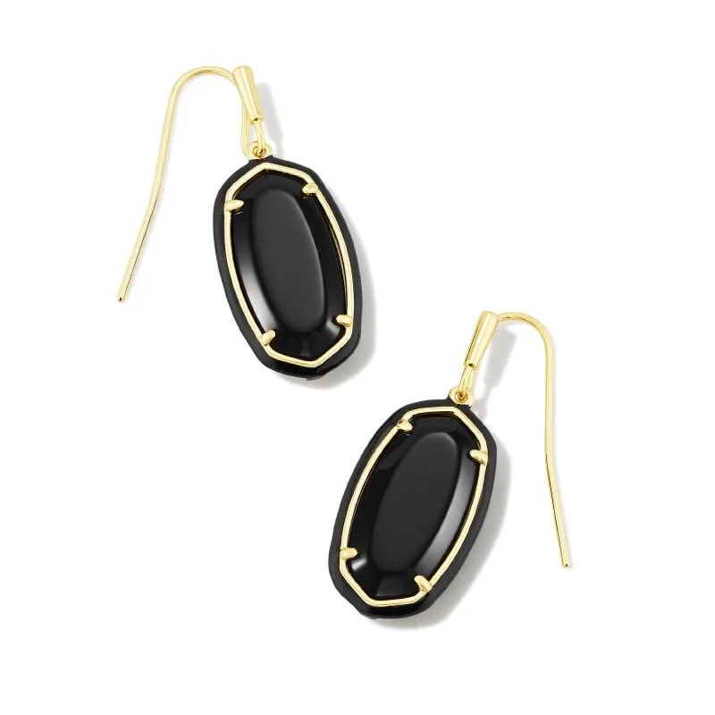 Women’s dangle earrings-Kendra Scott | Dani Gold Enamel Frame Drop Earrings in Black Agate