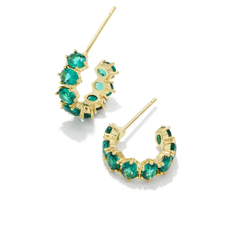 Women’s matching earrings and necklace sets-Kendra Scott | Cailin Gold Crystal Huggie Earrings in Green Crystal