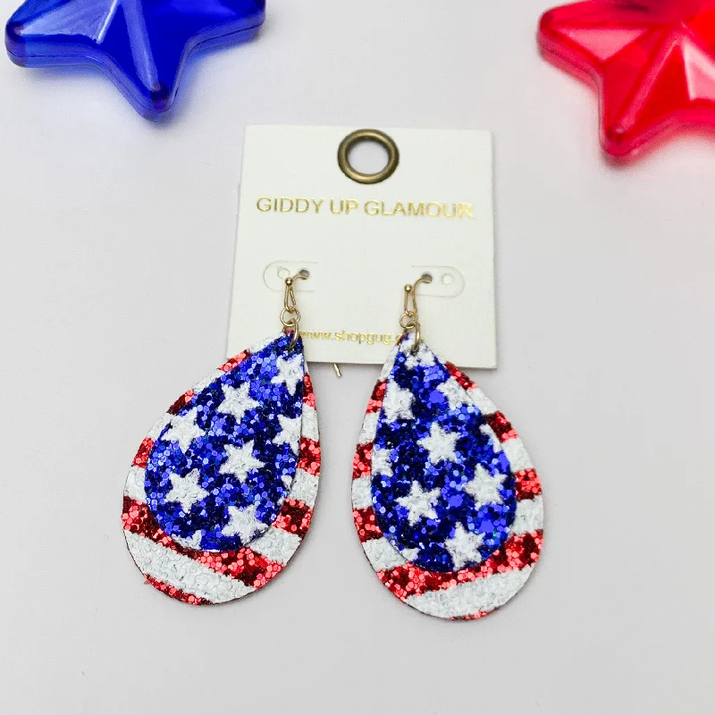 Women’s hoop earrings-Stars And Stripes Glitter Patriotic Teardrop Earrings