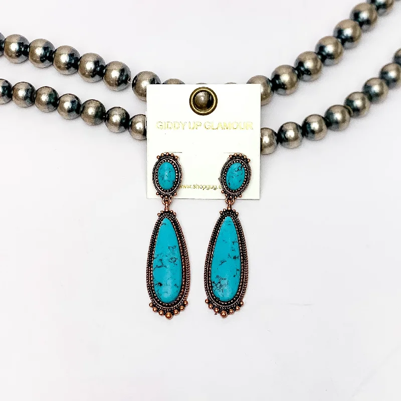 Women’s long earrings-Southern Saturdays Copper Tone Drop Earrings in Turquoise Blue