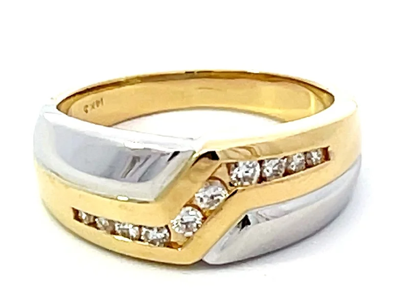 Women’s fashion gemstone rings-Two Toned Gold Mens Ring with Diamonds 14K Yellow Gold