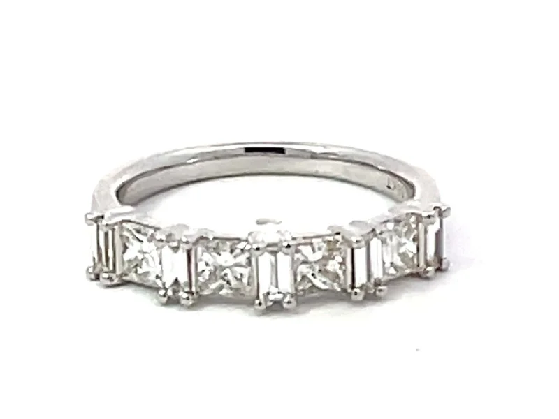 Women’s unique rings-Princess Cut Prong Set Double Diamond Row Band Ring Solid 18k White Gold