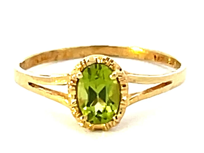 Women’s silver and gold rings-Oval Peridot Ring in 14k Yellow Gold